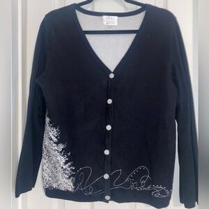 Croft & Barrow‎ Black Cardigan with Hand Embroidered White Accents